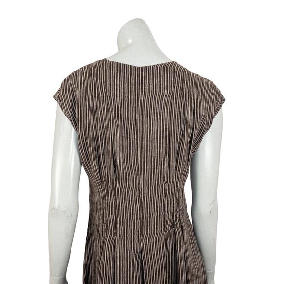 Khadi and Co Bess Nielsen Linen Dress in Brown grey stripe y Size Small - Picture 8 of 9